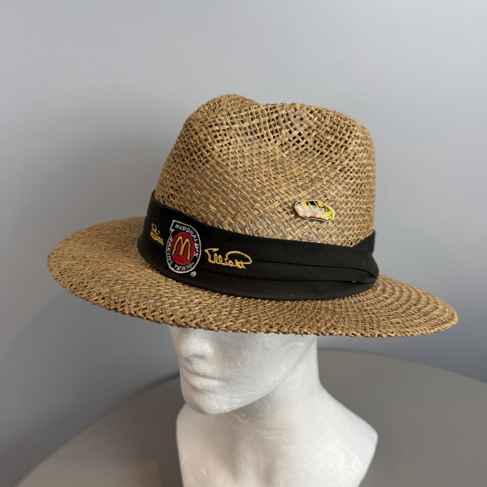Vintage McDonald's Racing Team Bill Elliott Straw Hat and Coors #9 Pin 23.25"